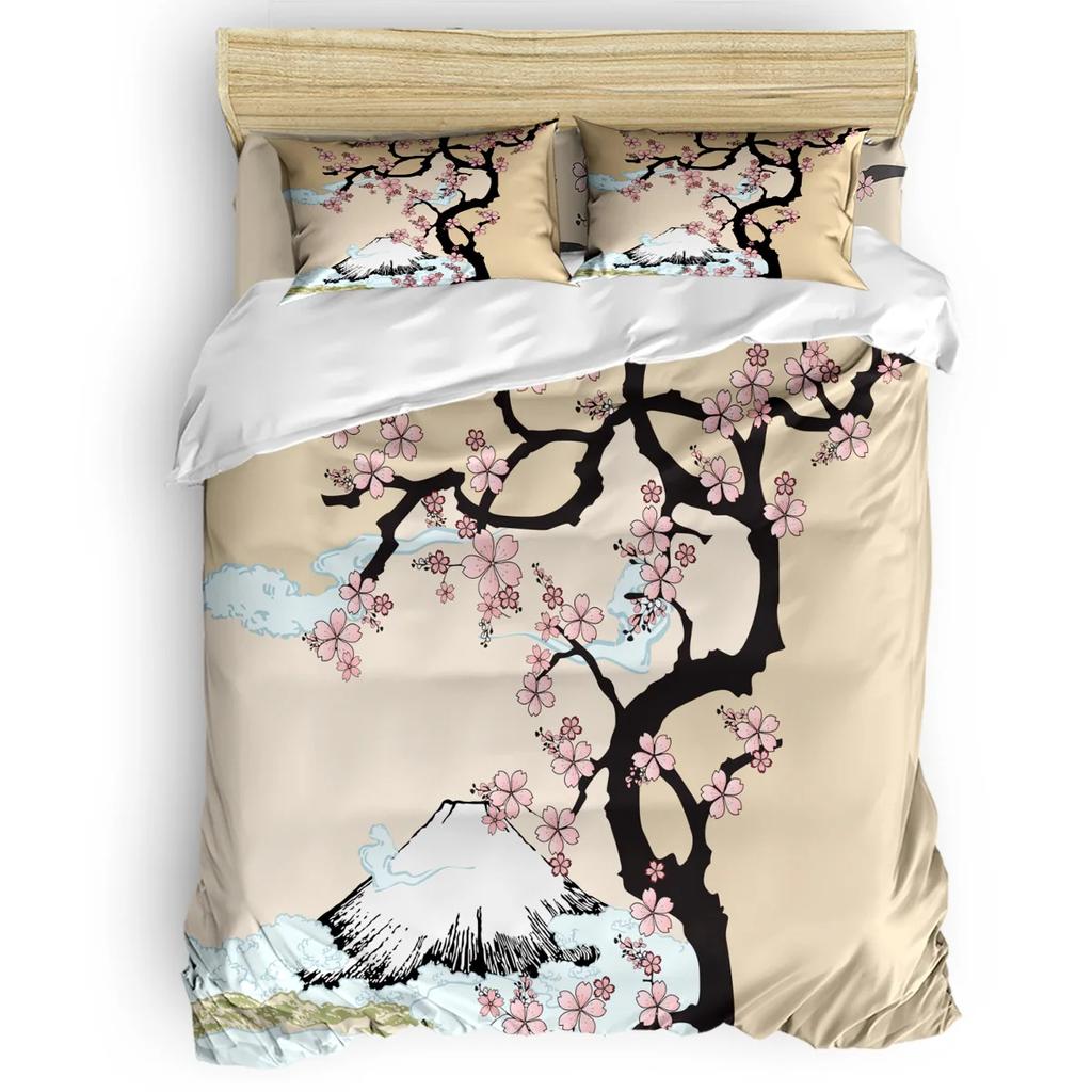Комплект постельного белья нежно-розового цвета, ветка сакуры с цветами вишни, нежная японская весна, декоративный комплект постельного белья из 3 предметов, размер King Size