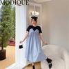 MODIQUE, летняя новая классическая рубашка больших размеров, женская свободная лоскутная одежда из хлопка и льна, уличная одежда, платье трапециевидной формы, складки, повседневные женские платья с круглым вырезом