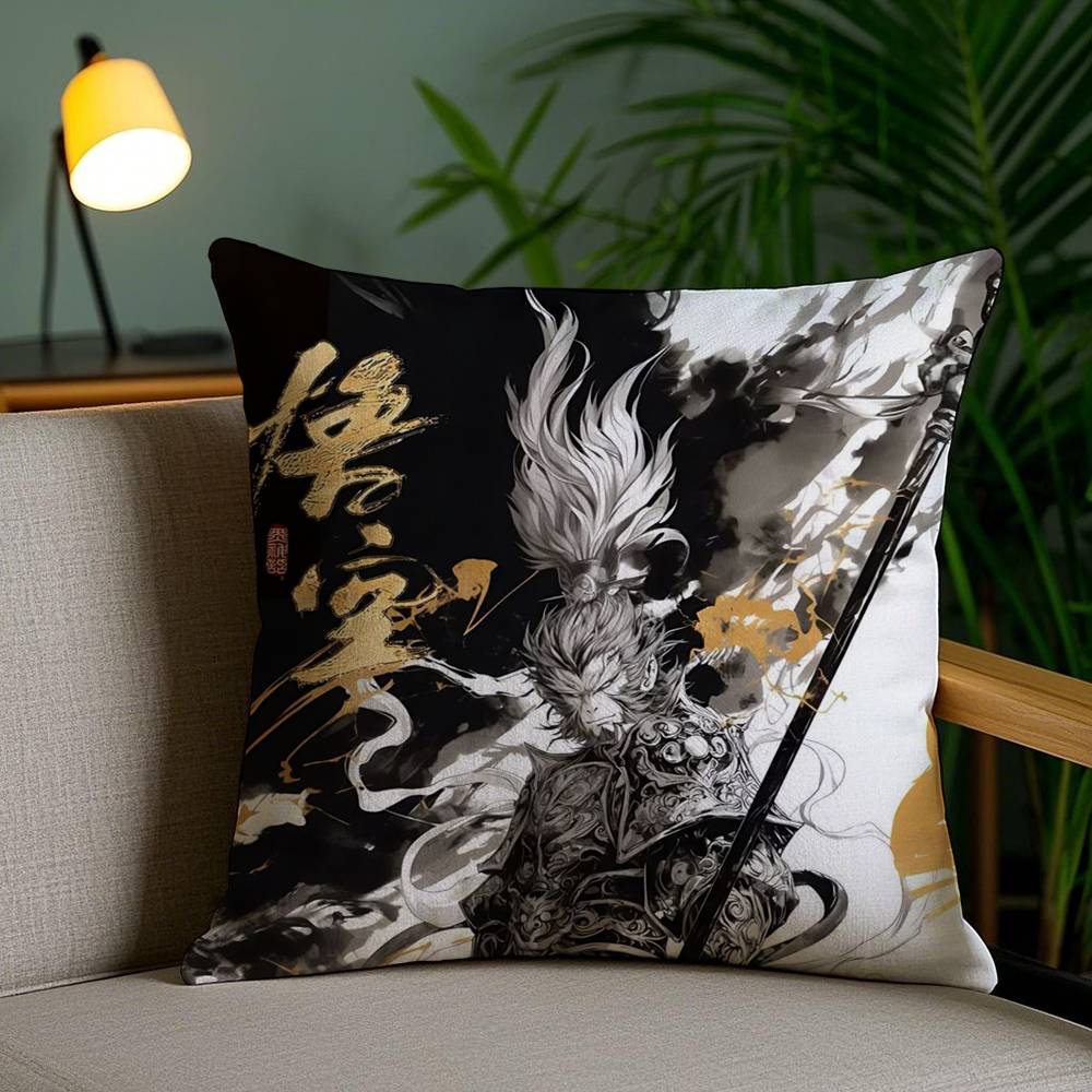 Чехол на подушку Black Myth Wukong для дома, общежития, спинки стула, короткий плюш, двусторонняя печать, подушка для дневного сна в офисе