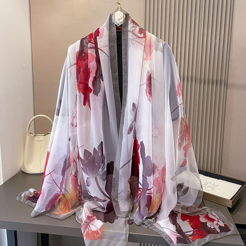 180*135cm Summer Silk Scarf Women Outdoor Shawl Bandanna Foulard Female Beach Fashion Luxury Oversized Shawl Head Hijab Wrap