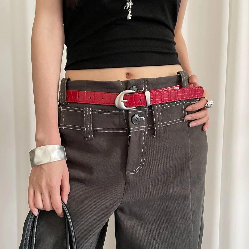 PU Leather Women's Belt Y2k Dress Jeans Belt Fashionable Thin Waist Belt For Girls