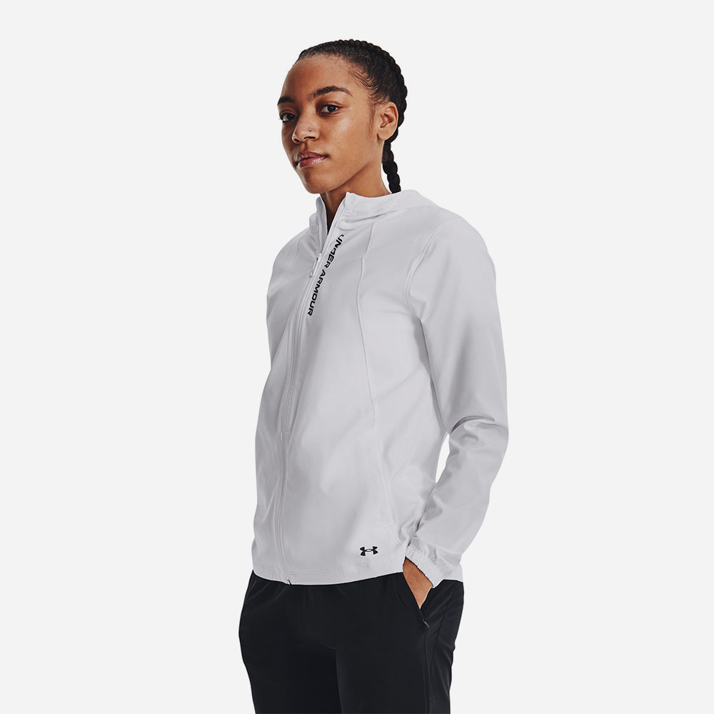 Under Armour Солнцезащитная серия с буквенным принтом, застегивающаяся на молнию куртка с капюшоном, женские куртки белого цвета 1377043-100