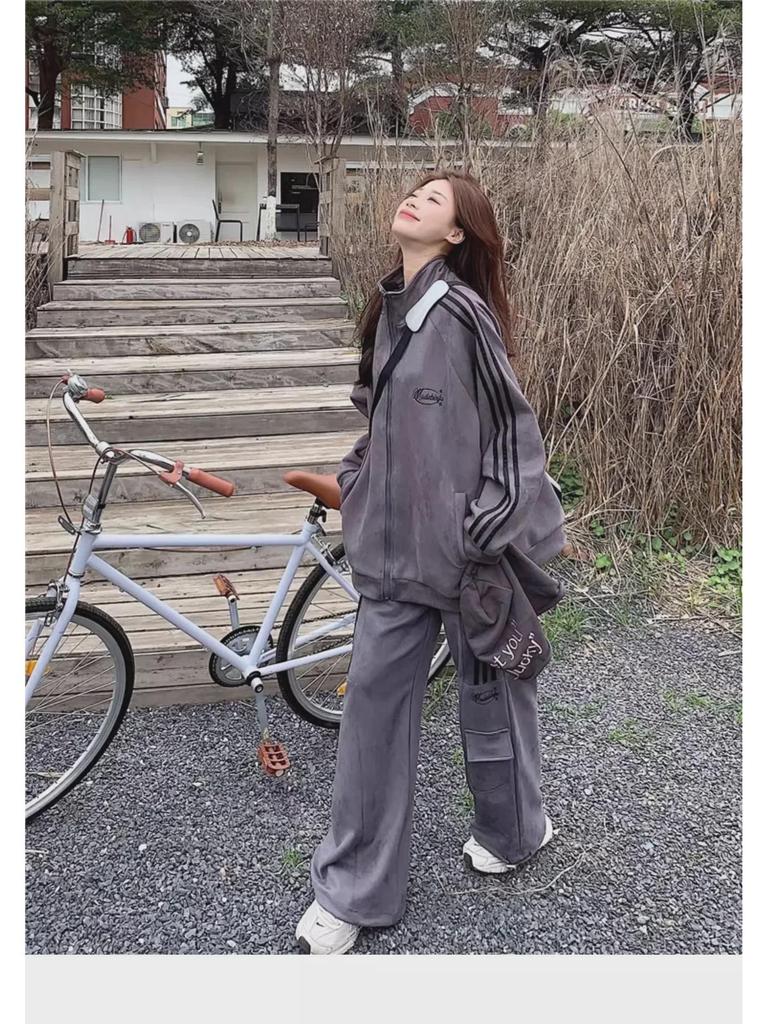 Модный осенний свитер больших размеров и повседневный спортивный комплект из двух предметов для женщин (Подходит для веса 200-300 фунтов)