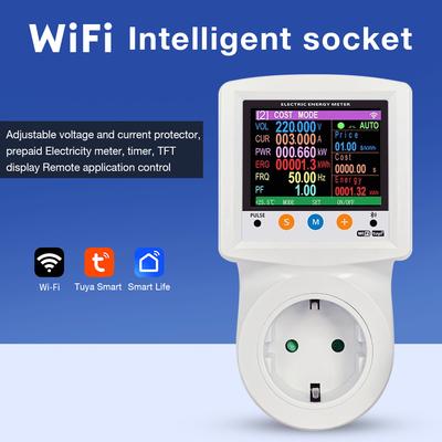 Цифровая розетка-измеритель мощности AC 220V Tuya WiFi Таймер-выключатель Измеритель электрической энергии Защита от пониженного напряжения и перегрузки по току Вилка ЕС