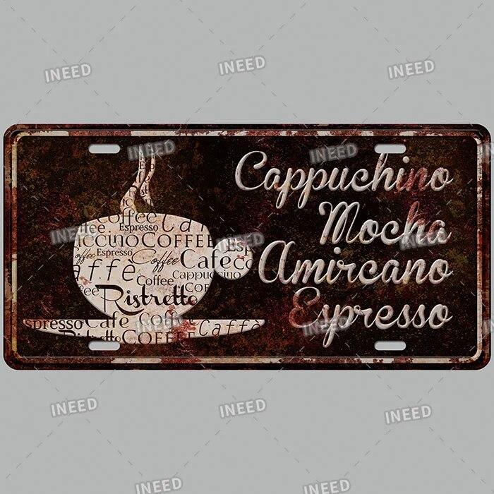 Metal Tin Signs Coffee License Plate Vintage Metal Plaques Retro Tin Plate for Cafe Kitchen Home Living Room Door Wall Art Decor