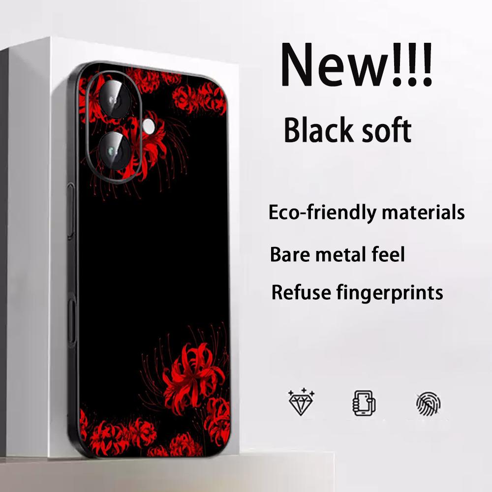 Арт Красные паучьи лилии дизайн Япония Чехол для телефона Для iPhone 17 16 e 15 14 13 12 Plus Mini Pro Max Мягкий черный Ударопрочный чехол