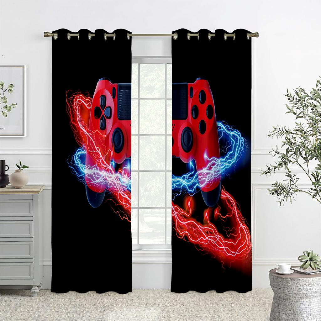 Children's Favorite Games Electronic Controller Curtains, 2 Panel Game Handle Curtains, Bedroom Decor, Boys and Girls Room