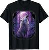 Wolf In the Forest Howling At the Moon Fantasy Art Wildlife T-Shirt