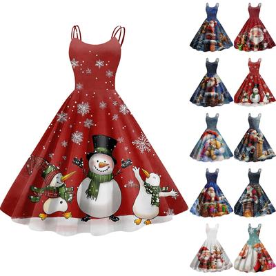 Женское модное сексуальное коктейльное платье без бретелек с рождественским принтом в стиле панк, винтажное платье.