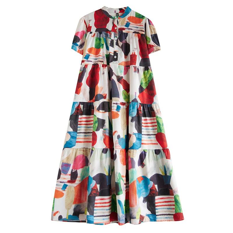 Новое винтажное платье с цветочным принтом больших размеров с коротким рукавом для женщин, повседневное свободное длинное летнее платье