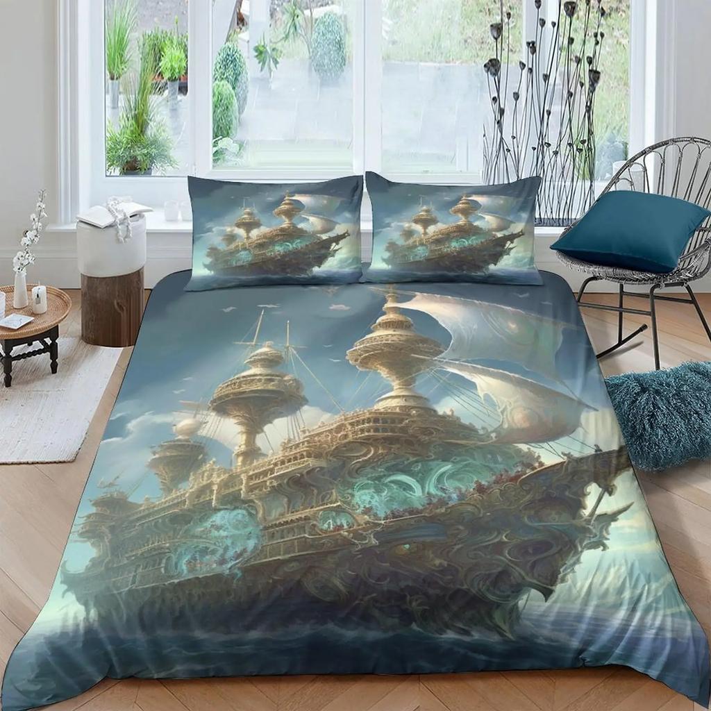 Комплект постельного белья Парусник Покрывало с рисунком парусного корабля Океанская волна Морской пододеяльник для детей мальчиков девочек Мультяшный корабль