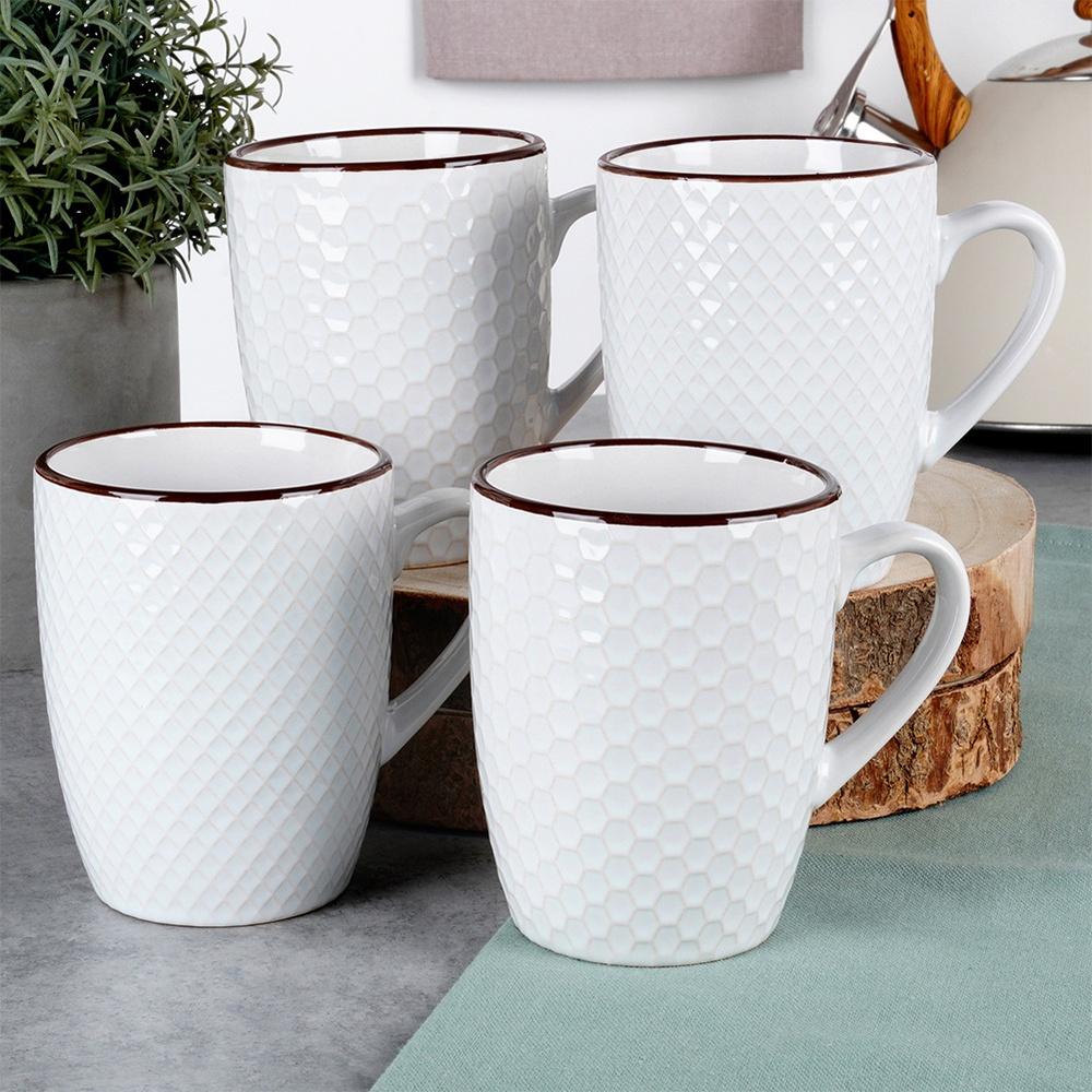 Ceramic Mugs White Black 400 Ml 8 Pcs.