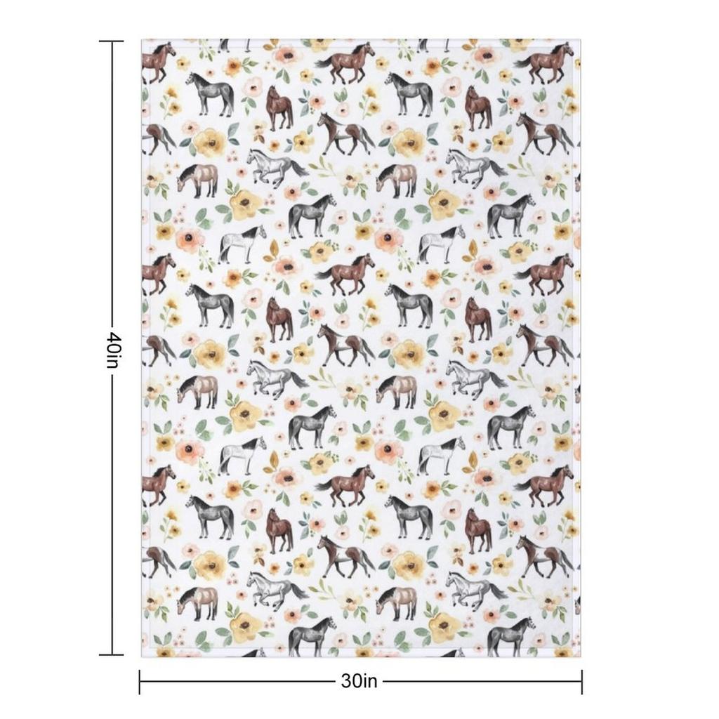 Лошади с желтыми и розовыми цветами, Декор лошади, Акварельное цветочное покрывало для дивана, сна, кровати, Модные пушистые одеяла с ворсом