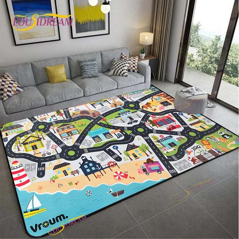 Ковер Карта дорожного движения Ковер для гостиной Диван Журнальный столик Коврики для спальни Кухня Детская игровая Нескользящий напольный коврик Домашний декор