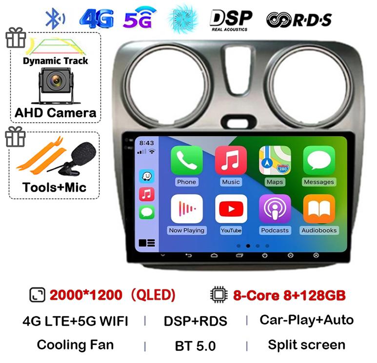 Android 14 Auto Carplay Car Radio для Renault Lodgy Dacia Dokker 2012 - 2020 Мультимедийный видеоплеер Навигация GPS 360 камера