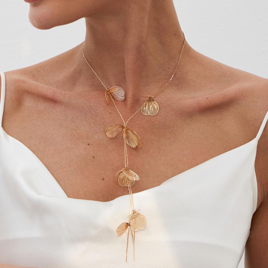 Ingemark Kpop Flower Petal Long Tassel  Chest Chain Necklace for Women Trend 2025 Wedding Bridal Sexy Choker Neck Jewelry Gift