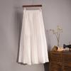 Spring Summer Vintage Solid Pleated Long Skirts Cotton Linen Maxi Skirt for Women Elastic Waist Boho Beach Skirt A-Line Skirt