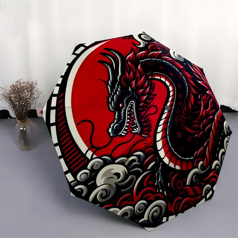 1pc Red Dragon Yin Yang Symbol Umbrella with Plastic Handle,Suitable for All Seasons Home Travel Outdoor UmbrellaDD1008