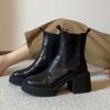 Версия из коровьей кожи~ Короткие ботинки на кожаной платформе женские осенне-зимние ретро ботинки челси на толстом каблуке тонкие ботинки ботинки мартин