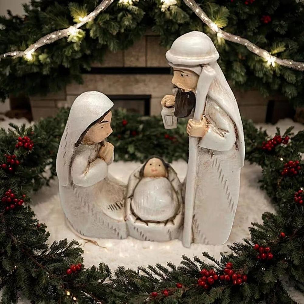 Cute Jesus Birth Sculpture Cartoon Religious Resin Statue Christmas Manger Ornaments Home Decor