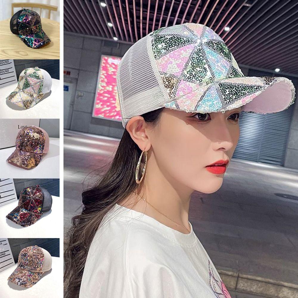 Хлопковая блестящая кепка-сетка, регулируемая, бейсболки-сетки, модные солнцезащитные шляпы для женщин, девушек