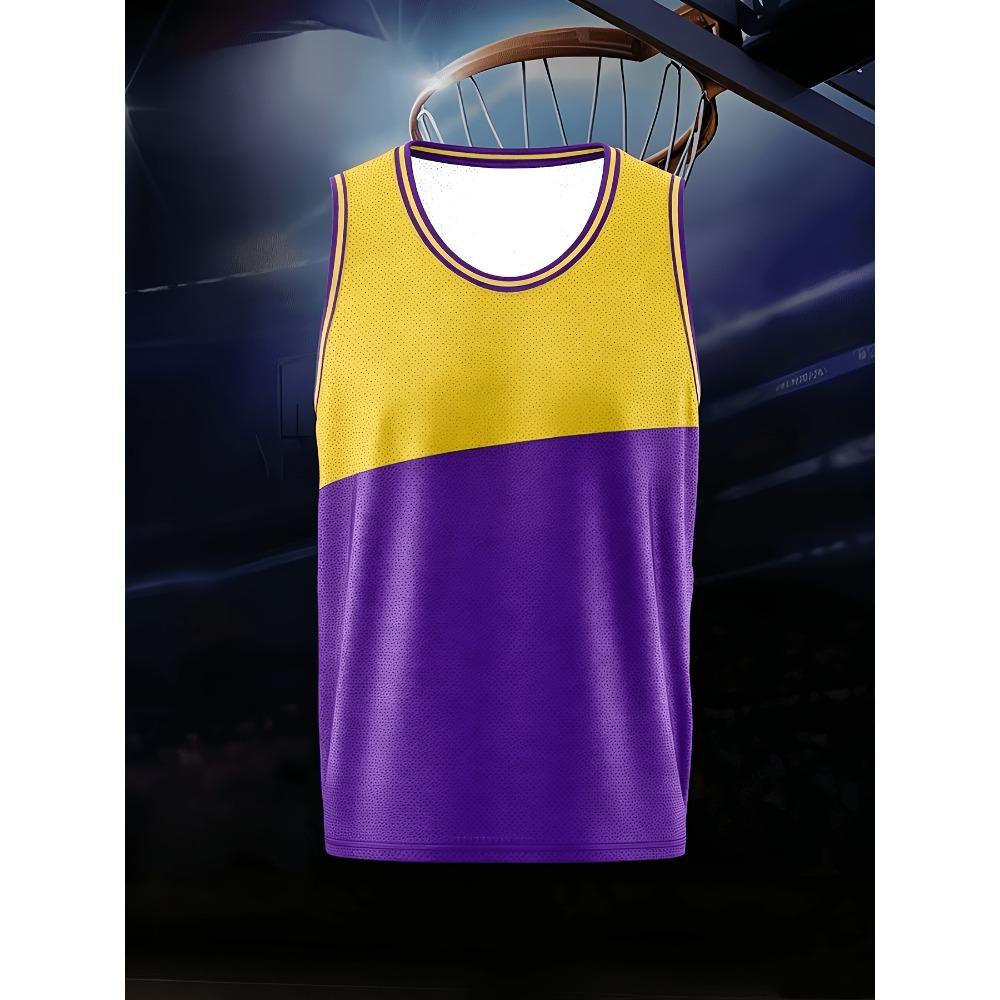 Basketball vest, yellow-purple stitching, no print pattern, for use in basketball training competitions