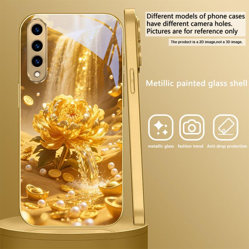 Золотой Цветок Пиона жемчуг Для Samsung A 31 32 A33 A34 35 14 15 13 16 25 26 50 52 53 54 55 56 70 71 72 73 Золотой стеклянный чехол для телефона