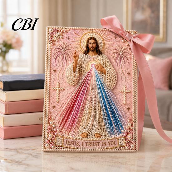 3D Pearl Texture Art Mary Painting Kit, Divine Mercy Jesus Holy Religious DIY Kit for Adults Faux Craft Set Beginners Christian Wall Decor