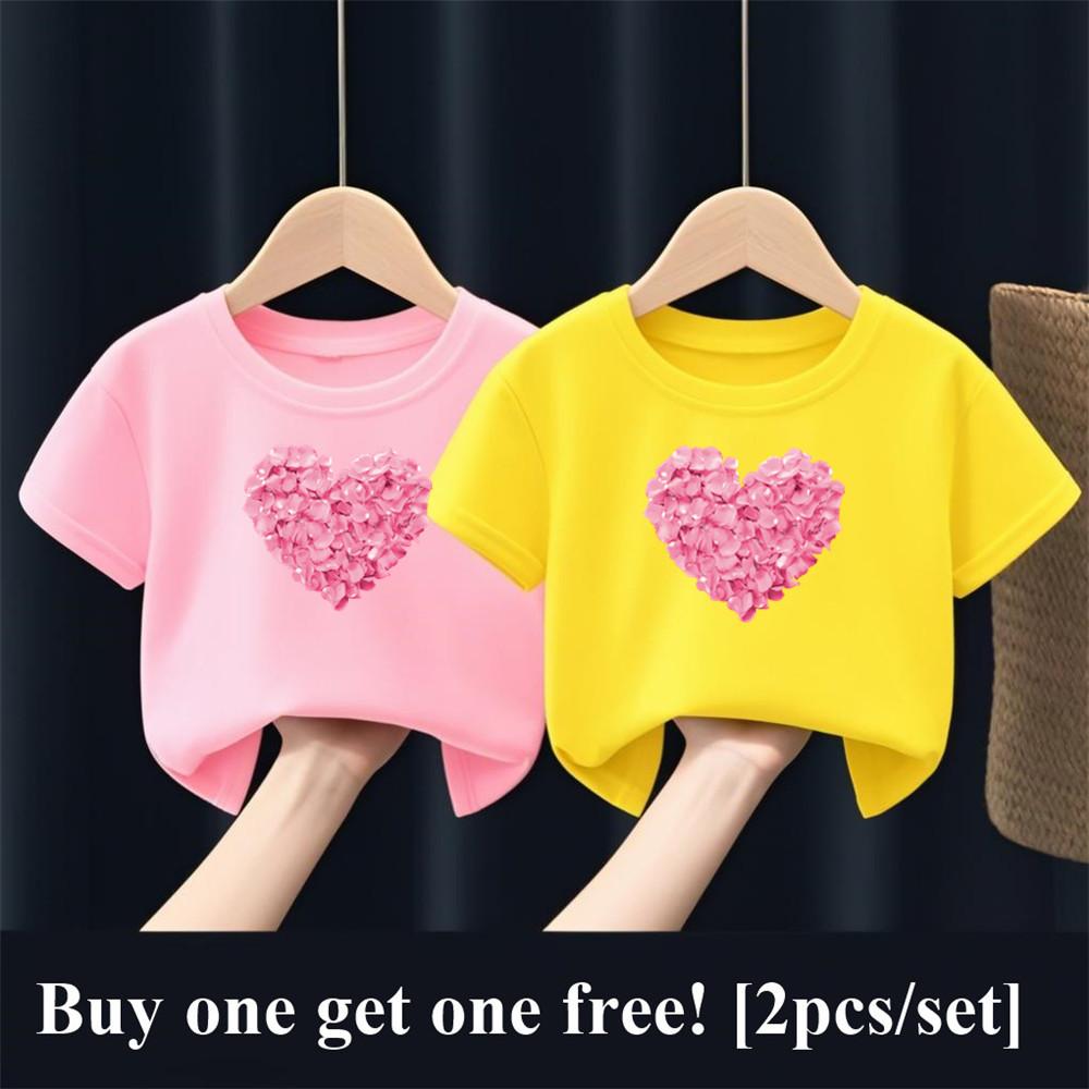 Девочки Мода Лето Лучшие Друзья Футболка 2шт/Комплект Сердце Цветок Футболки Рубашка Короткий Рукав Сестра Парный Наряд Детские Топы