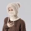Women Winter Cycling Balaclava Hat with Integrated Scarf Thick Warm Stretchable Windproof