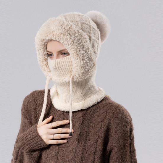 Women Winter Cycling Balaclava Hat with Integrated Scarf Thick Warm Stretchable Windproof