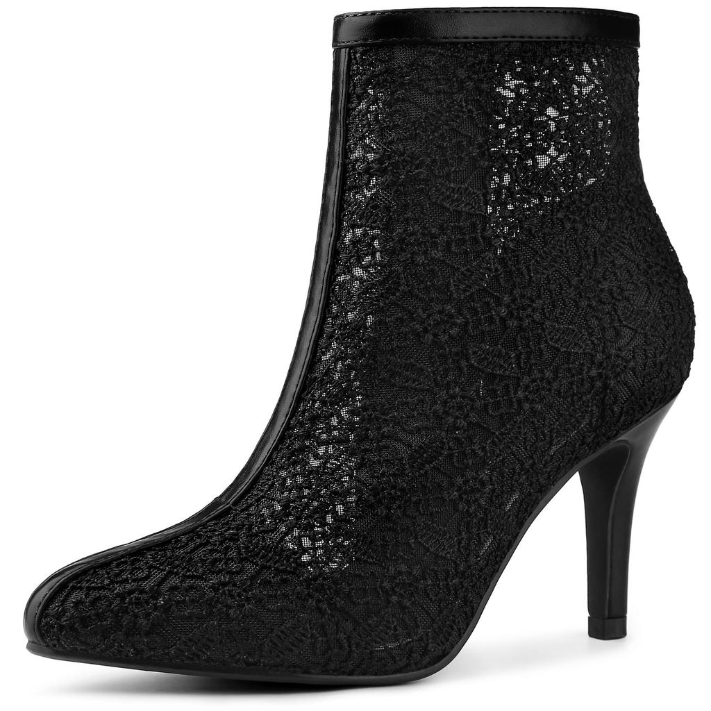 Allegra K Lace Ankle Boots, Pointed Toe, Stiletto Heel, Women's, Black, Size 25.0 cm