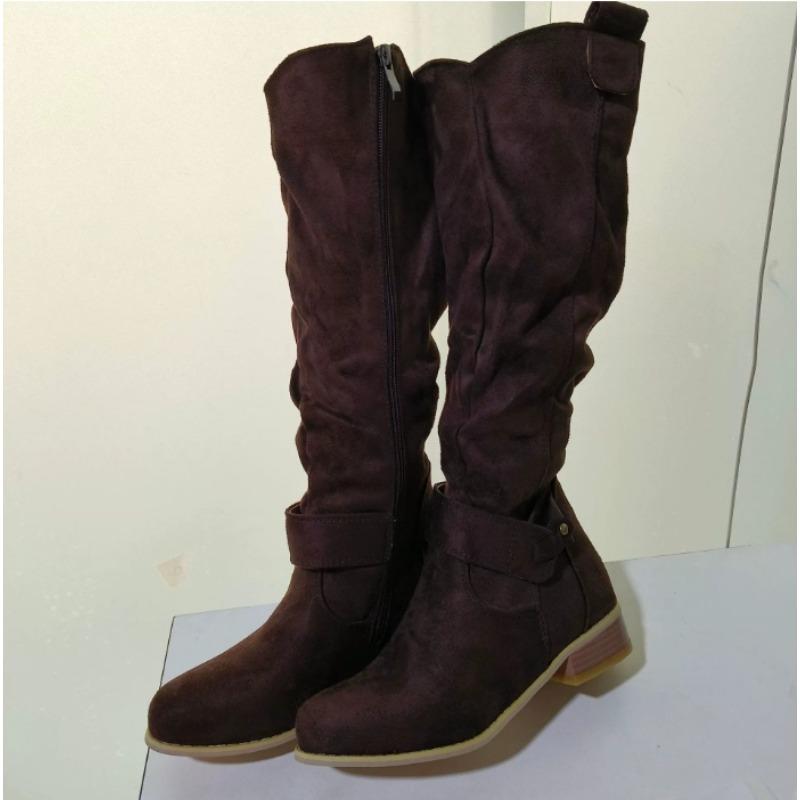 Женские новые ботинки на низком каблуке с боковой молнией, из замши, удобная обувь, повседневные высокие модные ботинки, легкая универсальная женская обувь