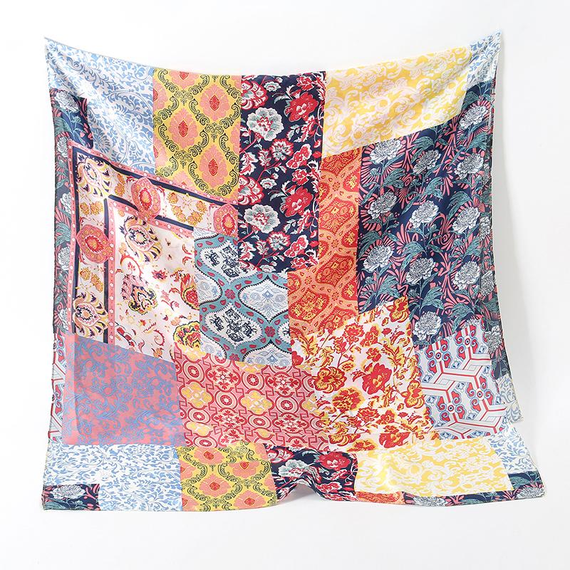 Шелковый атласный шарф с цветочным принтом, элегантная шаль, дорожная повязка на голову, женская ветрозащитная шаль для отдыха на открытом воздухе 180*90 см