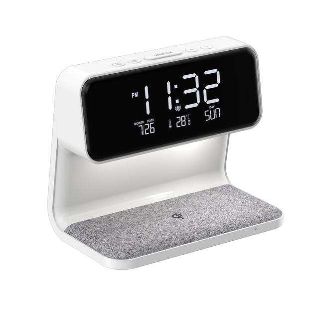 Creative 3 In 1 Bedside Lamp Wireless Charging LCD Screen Alarm Clock Wireless Phone Charger For Iphone Wireless Charger Pad Stand