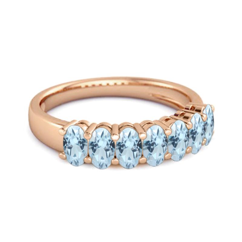 Blue Topaz Oval Half Eternity Band Ring - Sterling Silver Rose Gold Vermeil