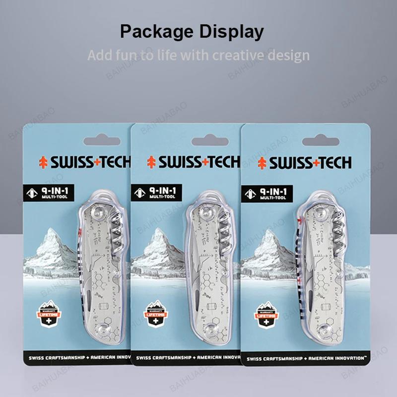 Newest SWISS TECH Mini Folding Multitool 9 In 1 Outdoor Portable Pocket EDC Hand Tools Saw Bottle Wine Opener5