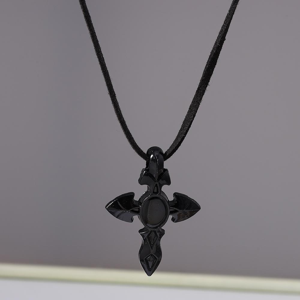 Cool Gothic Black Cross Pendant Necklace for Women Men Love Heart Leather Rope Necklaces Streetwear Hip Hop Punk Jewelry Gifts