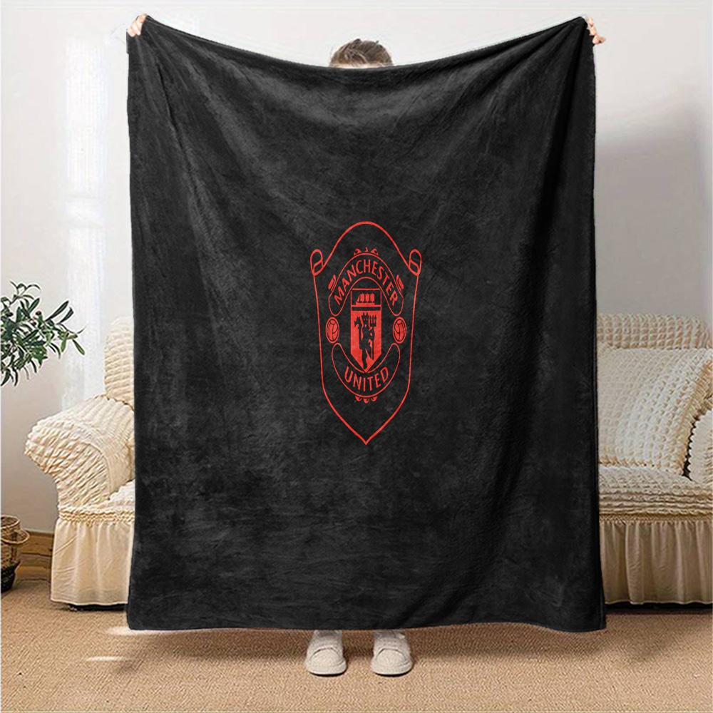 Manchester Crest Flannel Blanket, Soft Polyester, Modern Design, All-Season for Camping, Travel, Gifts for holidays or birthdays