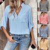 Fashion Spring Summer Half Sleeve V Neck Women Striped Single Pocket Pullovers Shirt Blouse Top