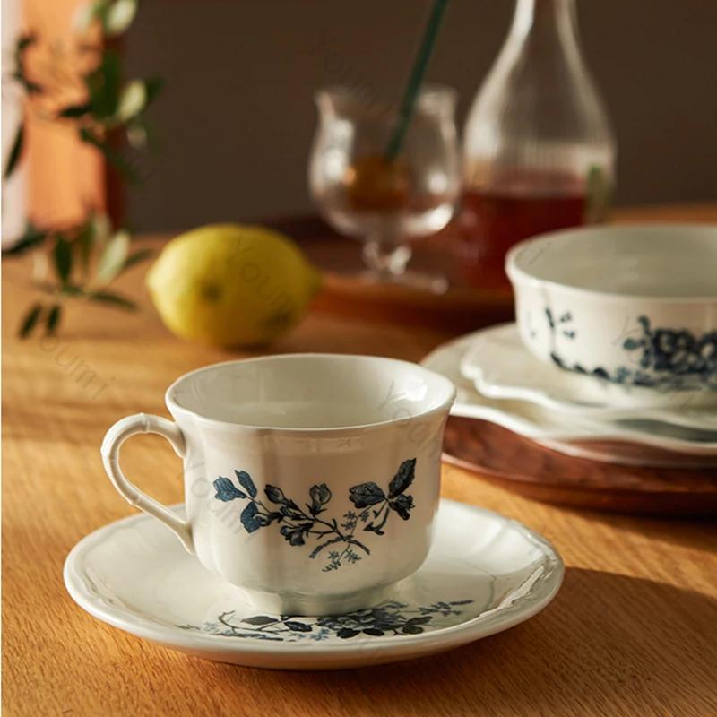 Легкая роскошная высококачественная обеденная тарелка во французском стиле, круглые керамические тарелки, бытовые изысканные миски, блюда для ресторанов, столовые приборы