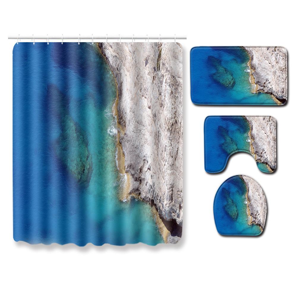 Landscape Shower Curtain Floor Mat Combination Four-Piece Set Bathroom Toilet Carpet Shower Room Mat Foot Mat