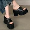 Popular European and American Style Thick-soled Wedge Heel Sandals for Women Platform Classic Slippers Outdoor Black