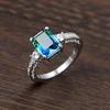 Square Shape Green Blue Crystal Zircon Wedding Ring for Women Anniversary Party Temperament Accessory Fashion Jewelry