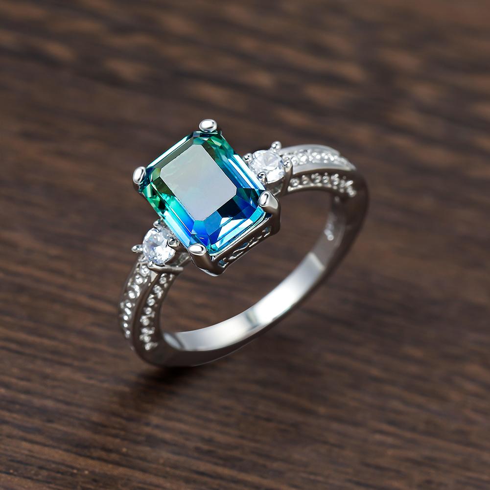 Квадратная форма зеленый синий кристалл циркон обручальное кольцо для женщин юбилей вечеринка темперамент аксессуар модные ювелирные изделия