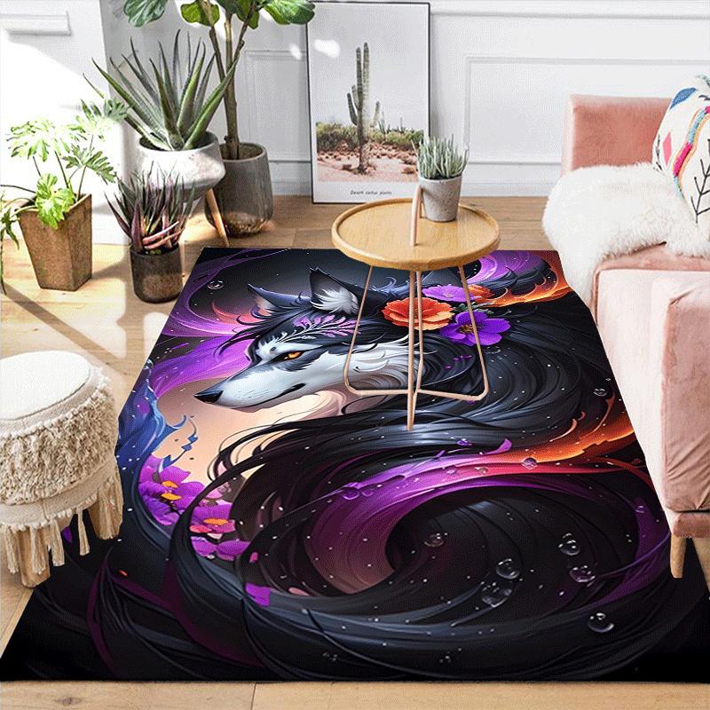 1pc Evil wolf Print, Design Indoor Area Rug, Soft, Anti-Slip, and Durable Gaming Room Decor for Bedroom, Living Room, and Exercise Rugs, Per
