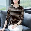 Plus Size Slimming Striped Cotton Long-Sleeve T-Shirt for Women