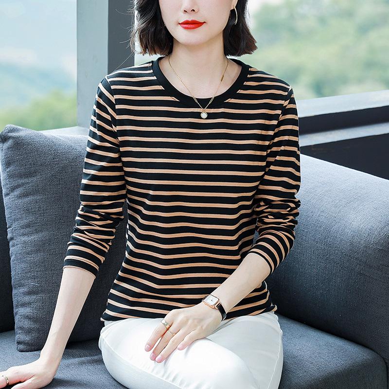 2023 Women's Oversized Striped Cotton Long-Sleeve T-Shirt for Autumn