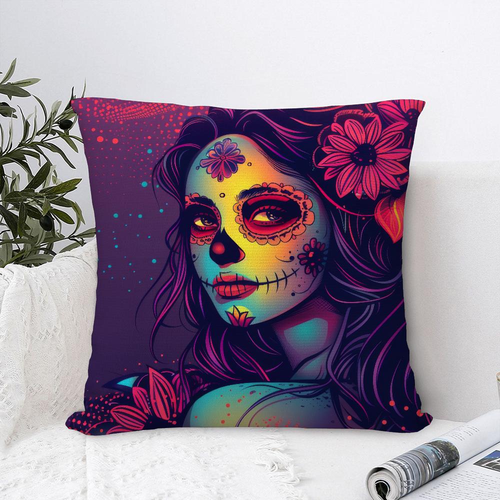 Наволочка Девушка Сахарный Череп Плюшевая Ткань Мягкая Наволочка Двусторонняя Печать Чехол на Подушку Дивана Декоративная Подушка