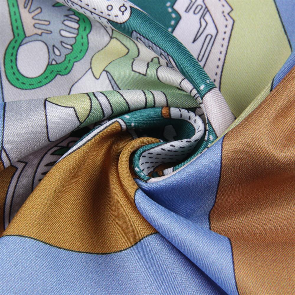 POBING Curled Twill Silk Scarf Women Leather Boots Double Side Printed Square Scarves Wraps Echarpes Foulards Femme Hijab 90CM